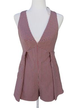 Mare Mare x Anthropologie Red Black Houndstooth Check Romper Women's XS New NWT